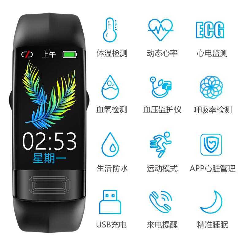 NIPTW Hongmeng Huawei system Apple machine iOS is suitable for high-precision health smart blood pressure bracelet heart rate alarm blood oxygen detector electrocardiogram men and women adult sports watch upgraded version obsidian black