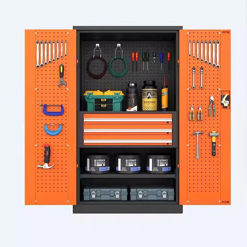 Tool Cabinet Iron Cabinet Workshop Thickened Heavy-Duty Tool Cabinet Hardware Auto Repair Multi-Function Drawer Storage Iron Cabinet Parts Cabinet Gray Orange Inner Three Drawers with Net (Ordinary Style)