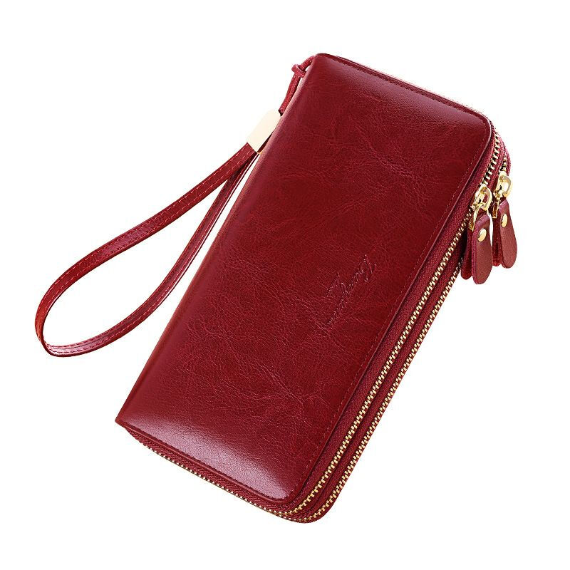 New high-looking leather long wallet women's double zipper large capacity clutch black (double zipper) anti-theft brush