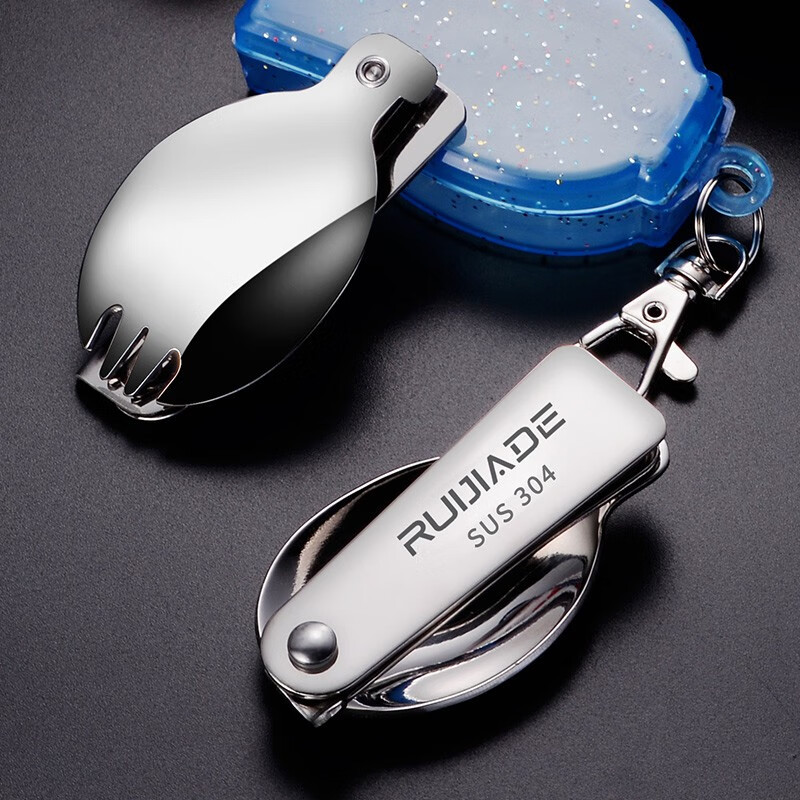 Changyin Creative 304 Stainless Steel Folding Spoon Outdoor Travel Portable Tableware Spoon Picnic Tableware Spoon Rice Spoon Fork Spoon Style Red Box