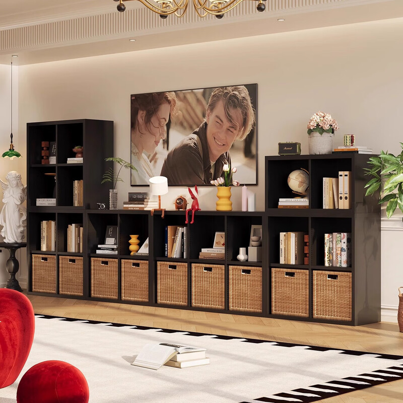 Steel lattice cabinet Kalek bookshelf free combination floor-standing storage rack storage cabinet integrated wall bookcase black - eight horizontal grids