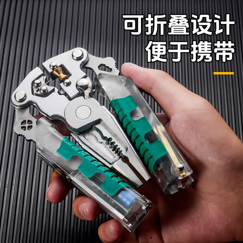 Niuxiang foldable wire stripper, new industrial-grade multi-functional wire stripper, screw-tightening pulley design with electric test, folding electric test wire stripper, forged head, extra thick