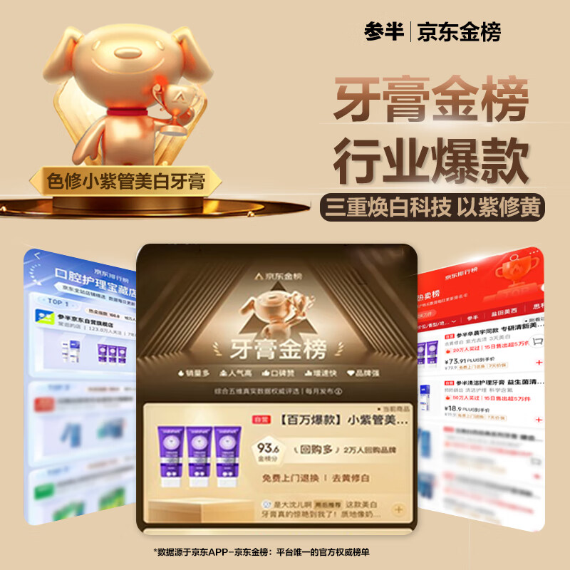 Hua Chenyu's same style, specializes in fresh whitening, small purple tube toothpaste, color repair, stain removal, breath whitening 300g