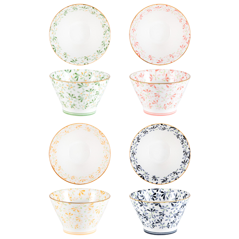 Aomeiyou bamboo hat bowl household 2025 new ceramic rice bowl 5-inch rice bowl tall bowl underglaze color 4 pack