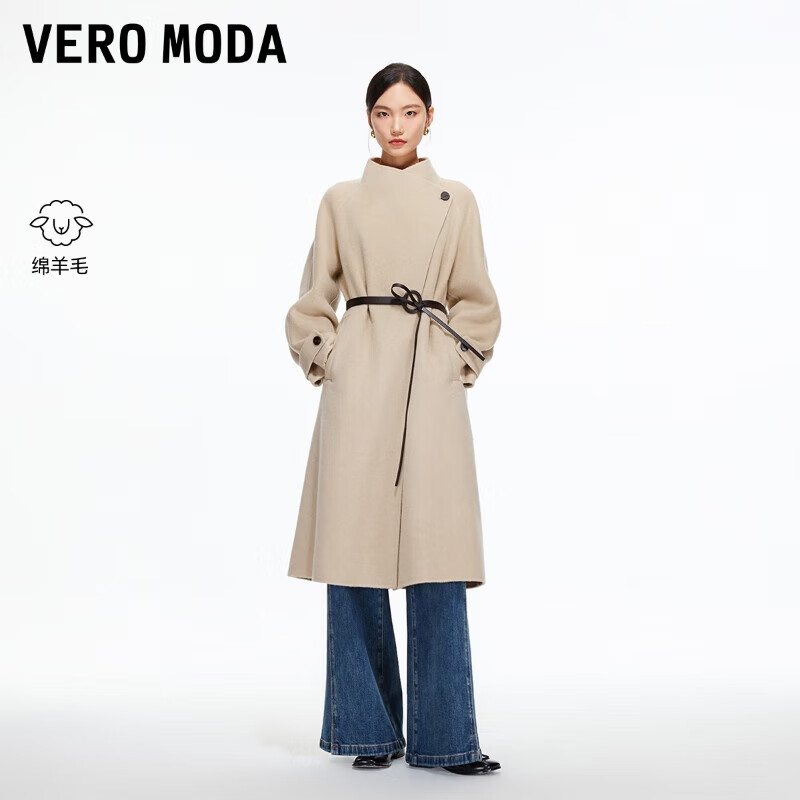 VEROMODA woolen coat for women 2025 winter new style loose belt mid-length simple coat 32544S002