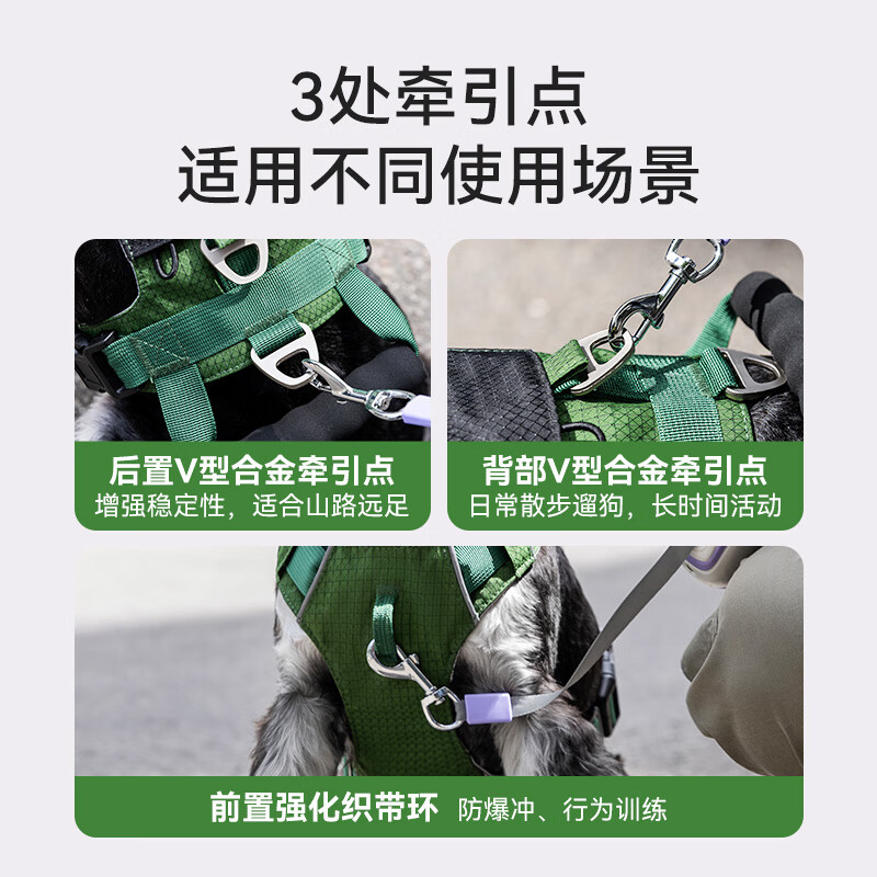 Hippie dog (hipidog) dog leash double-ring buckle harness small and medium-sized dog Schnauzer outdoor safety and explosion-proof harness dog walking leash Tian Green L (recommended weight 29-45 pounds)