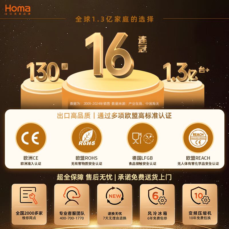 Homa 60cm ultra-thin 301 liter French multi-door small household refrigerator first-class energy efficiency variable frequency air-cooled frost-free four-door 301WF/B national subsidy