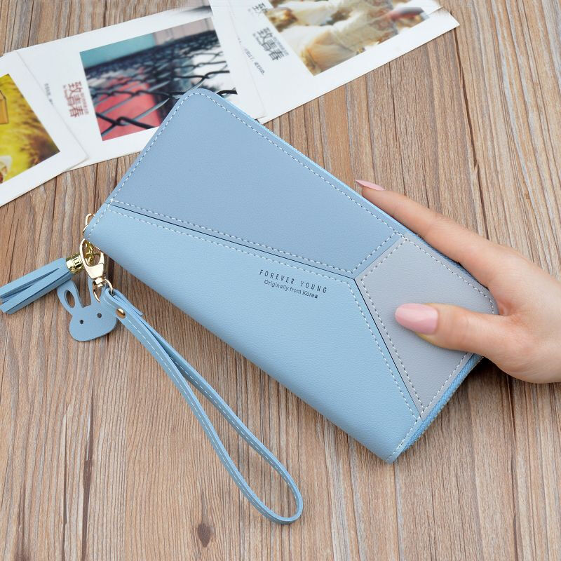 Youguan 2025 New Wallet Women's Long Zipper Tassel Mobile Phone Bag Korean Version Contrast Color Large Capacity Coin Clip Handbag Black