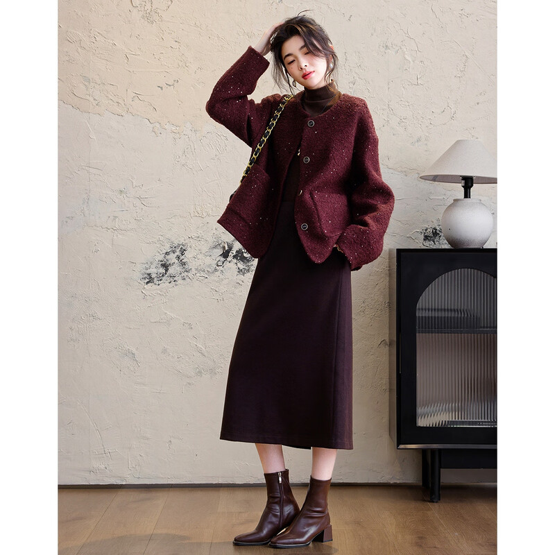 Demana luxury sheep wool winter intellectual round neck box-shaped thick warm sequined loose double-sided woolen coat for women