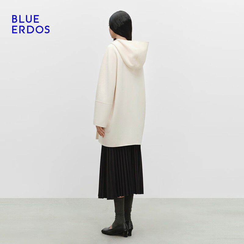 BLUE ERDOS Sun Qian's same style autumn and winter new 100% sheep wool simple double-breasted hooded coat B256K5705 white M (165)