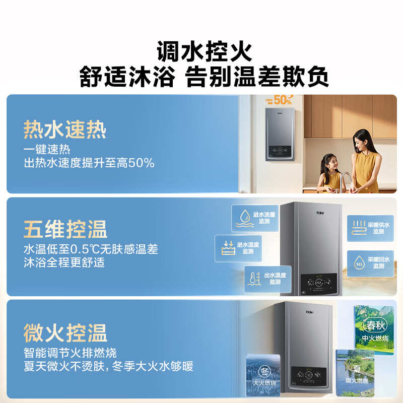 Haier fully variable frequency super first-class energy efficiency gas condensing wall-mounted boiler natural gas heating water heater water servo constant temperature true silent home appliance subsidy trade-in 26JN7PRO