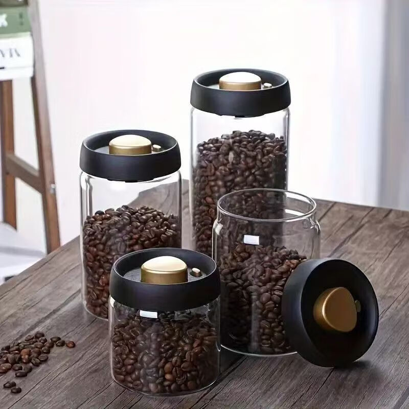 Coffee bean storage tank vacuum glass sealed tank push-type storage tank milk powder tea moisture-proof storage storage tank 800ml