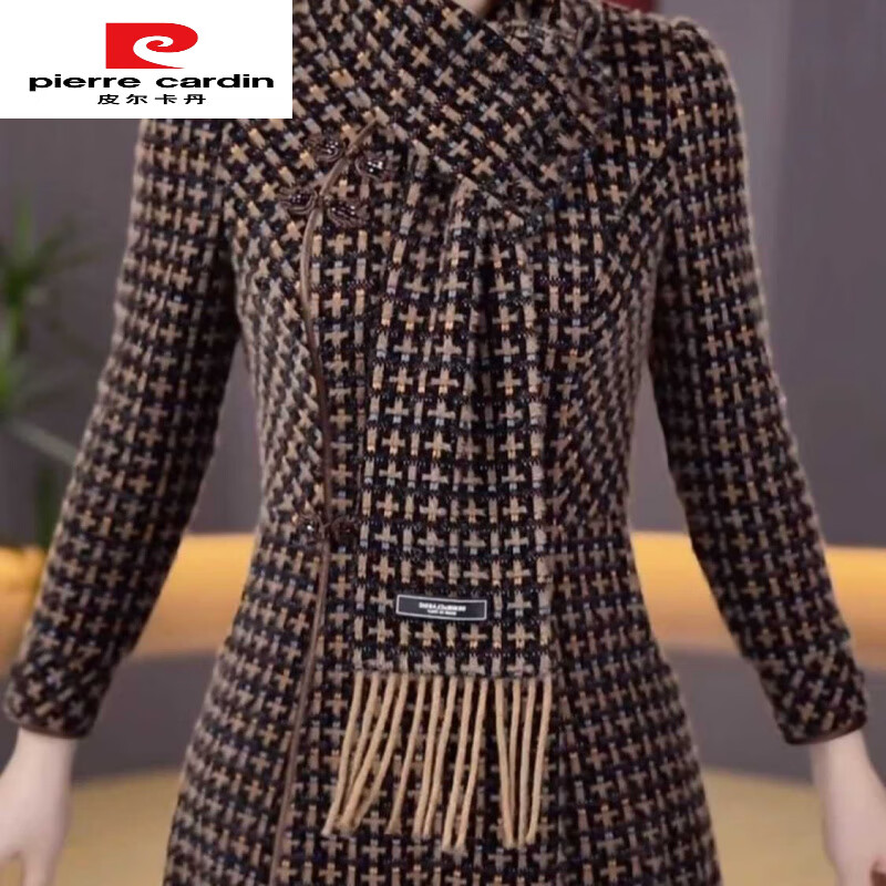 Pierre Cardin (Pierre Cardin) Western-style one-piece velvet improved cheongsam dress autumn and winter new new Chinese style warm and slimming cheongsam dress for middle-aged mothers 1085# Elegant coffee color non-wool + back zipper XL 115-125 pounds Please see details when placing an order