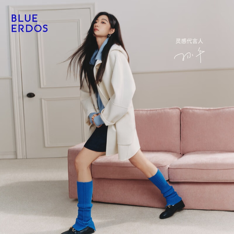 BLUE ERDOS Sun Qian's same style autumn and winter new 100% sheep wool simple double-breasted hooded coat B256K5705 white M (165)