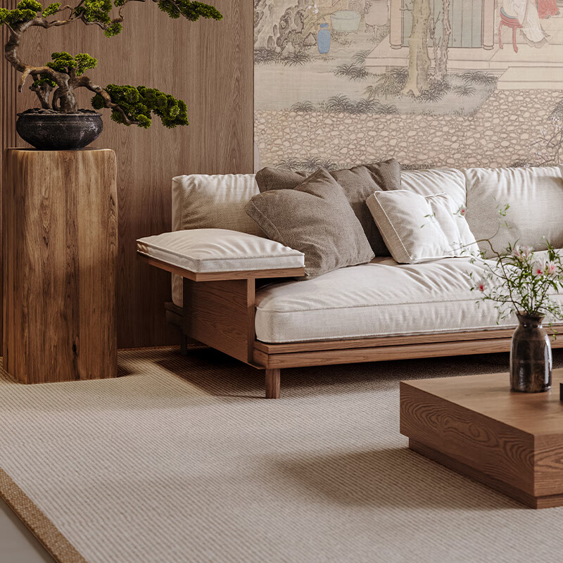 Jigi Song Dynasty aesthetic solid wood fabric sofa coffee table combination home living room designer guest sofa high-end light luxury