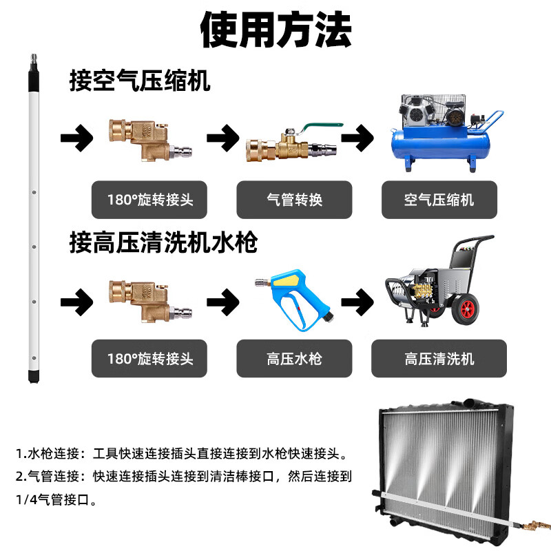 Anjie car water tank cleaning tool blowing water tank artifact large truck radiator high pressure cleaning water and vapor dual-use car wash rod
