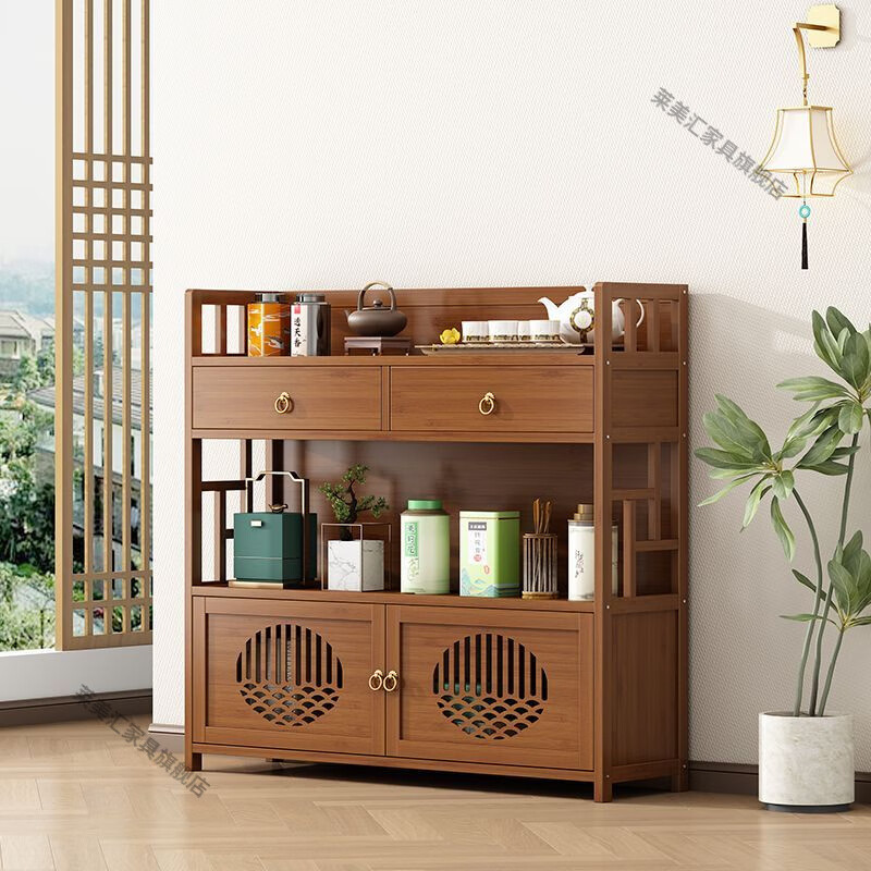 Laimeihui tea rack tea cabinet storage rack Bogu rack small tea set rack storage cabinet tea display cabinet tea room Duobao Pavilion 3 layers 50 long with drawer