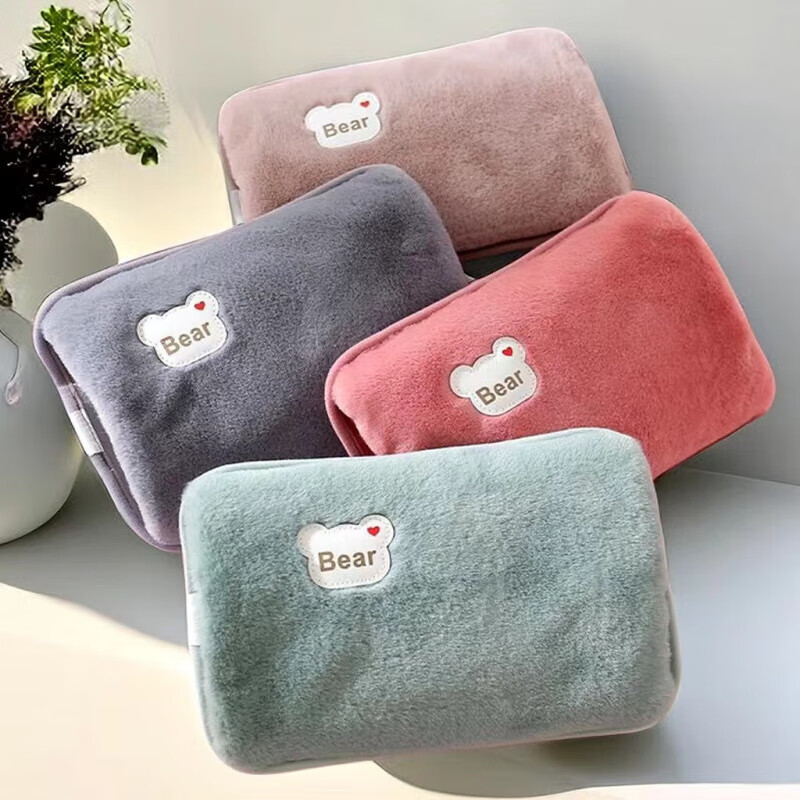 Cute double-hand fleece bear hot water bottle warm baby dormitory student hand warmer bag portable thermal insulation long-lasting thermal insulation double-sided warm velvet explosion-proof charging NS4 creative accessories pink water and electricity separation-double-sided warm velvet