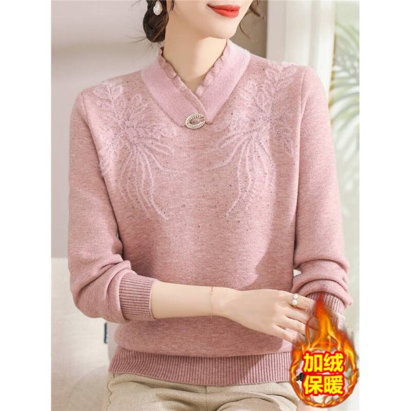 Pierre Cardin mother's winter velvet sweater all-in-one velvet bottoming shirt for middle-aged and elderly plus size women autumn and winter new thickened inner top burgundy XL (recommended 110-125 pounds)