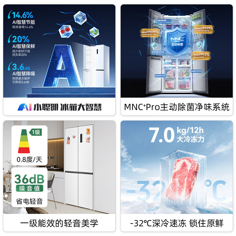 MeiLing Beluga Refrigerator 450L cross-door ultra-thin zero-level embedded automatic ice making bottom cooling dual system dual cycle first-level air cooling subsidy refrigerator White Beluga-BCD-450WSPU9CIZX