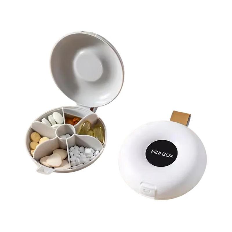 Travel accessories, portable medicine box, portable mini food, sealed, moisture-proof and light-proof medicine carry-on dispensing box, medicine storage box - gray round (six compartments) - 1