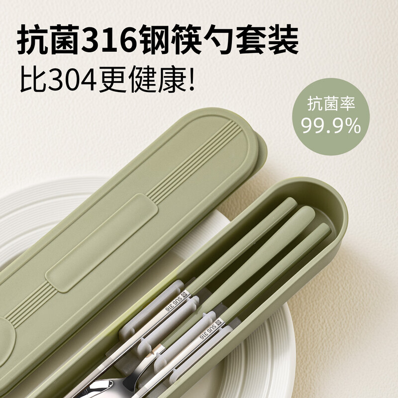 National style student portable tableware set for one person 316 stainless steel food grade chopsticks and spoon set tableware storage box Antibacterial grade 316 chopsticks and spoon two-piece set