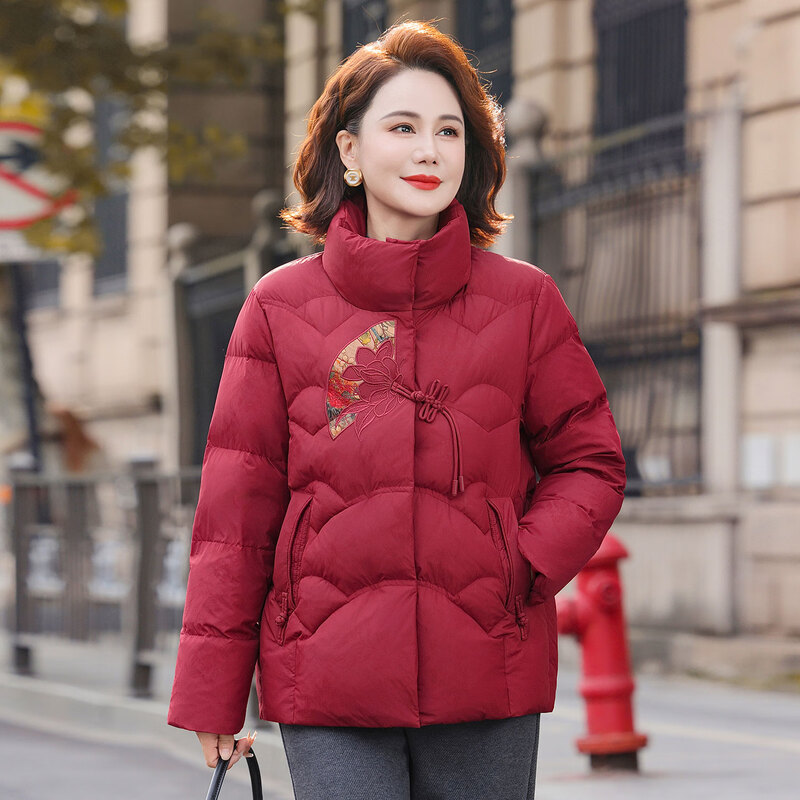 YAYA (YAYA) short down jacket for small mothers, women's 40 and 50 winter style thickened and warm middle-aged and elderly stand-up collar jackets