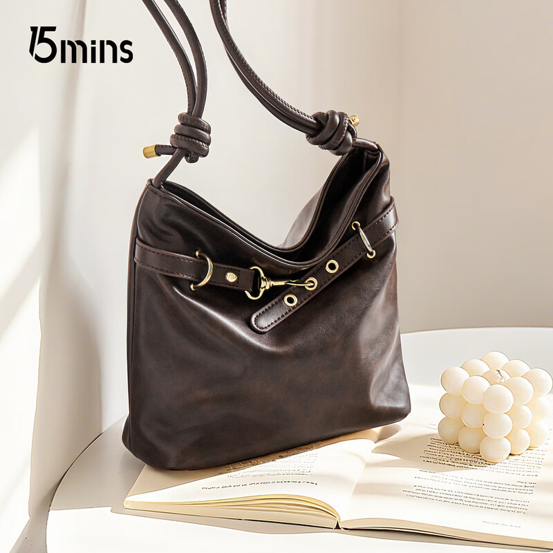 15MINS bag women's 2025 bucket bag women's commuter large capacity single shoulder crossbody bag casual women's bag New Year's Eve gift