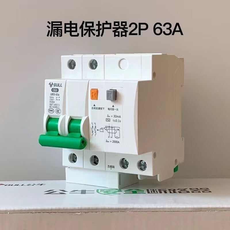 Bull 63a air switch with leakage protector 32a air conditioner water heater household 2p circuit breaker leakage protection air switch 100A 1P+N