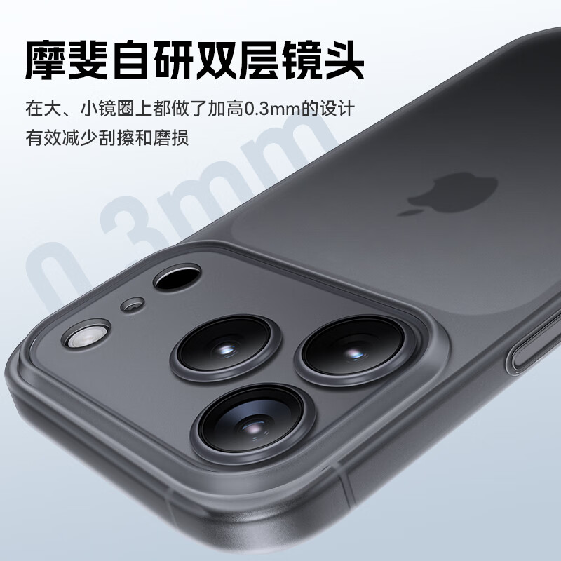 Mophi camera key all-inclusive, suitable for Apple 17 mobile phone case iphone17promax, magnetically absorbable, ultra-thin, anti-fall, translucent, cooling, matte, men and women, free tempered film, transparent black