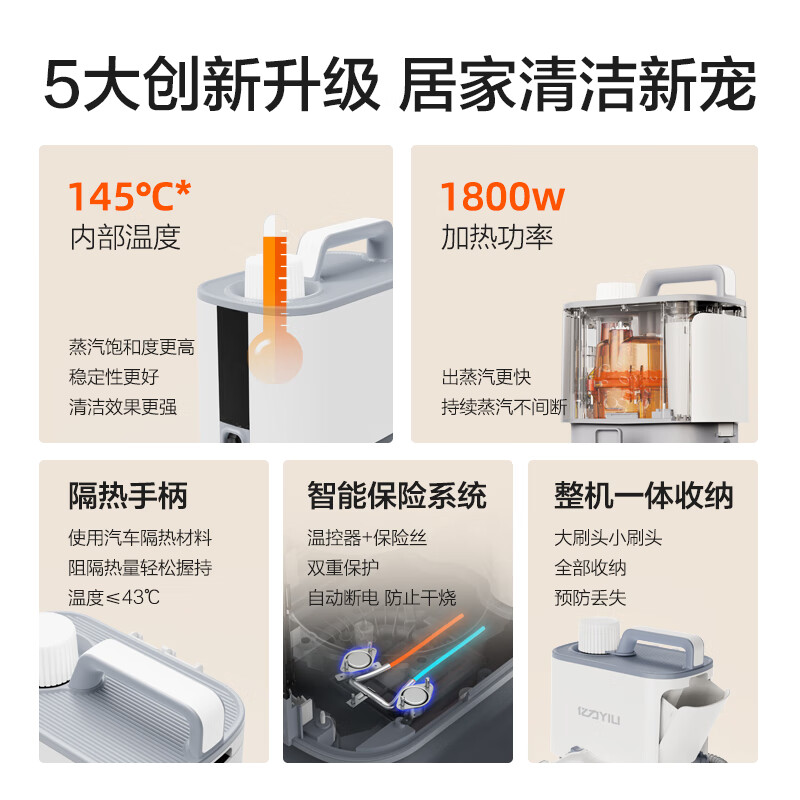 Yili High Temperature and High Pressure Steam Cleaner Portable Kitchen Air Conditioner Pet Sterilization and Disinfection All-in-One Newly Upgraded Horizontal Steam Cleaner YLM1003-W