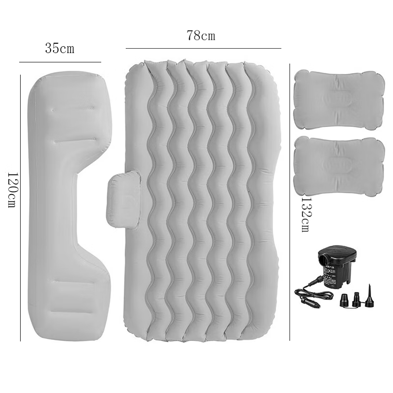 OLOME Car Rear Sleeping Mat Car Inflatable Bed Sleeping Artifact Car Back Seat Folding Bed Filling Mat Universal for Trams Wave Gray + Long Support + Electric Pump