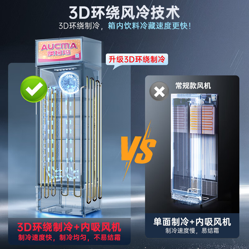 Aucma 277-liter vertical air-cooled single-door refrigerated display cabinet supermarket beverage beer crisper tea display freezer freezer commercial refrigerator first-class energy efficiency SC-277NE