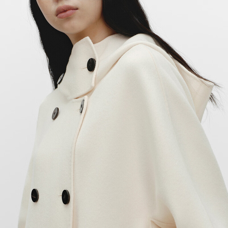 BLUE ERDOS Sun Qian's same style autumn and winter new 100% sheep wool simple double-breasted hooded coat B256K5705 white M (165)