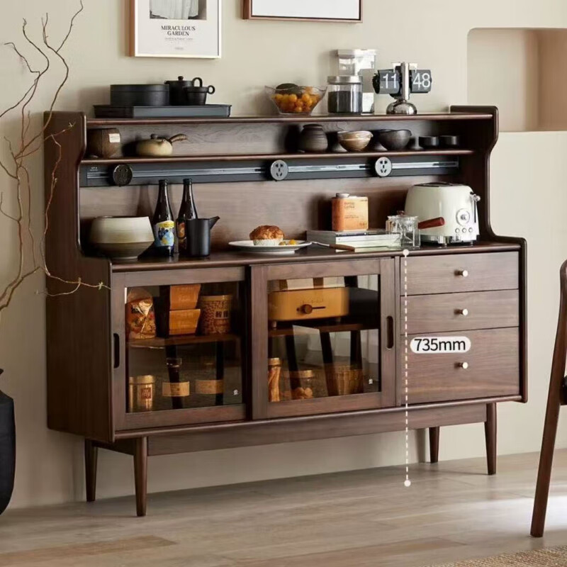 Kongjiang solid wood sideboard integrated wall cabinet mid-century style black walnut color multi-functional storage wine cabinet tea cabinet 120.40.117cm walnut color (with power track)