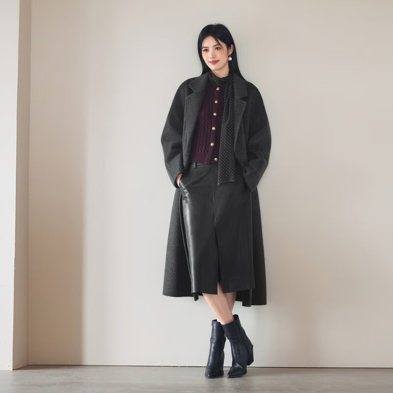 Eveli Jiang Xin endorses the store's popular camel hair mulberry silk high-end double-sided woolen coat wool coat for women winter dark gray S 90-115 catties