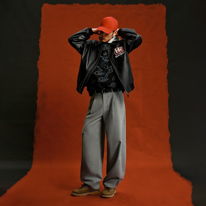 JACK&JONES Men's Jacket Year of the Horse Fashion Street Embroidery Loose Casual Lapel PU Jacket Top 2261P3001