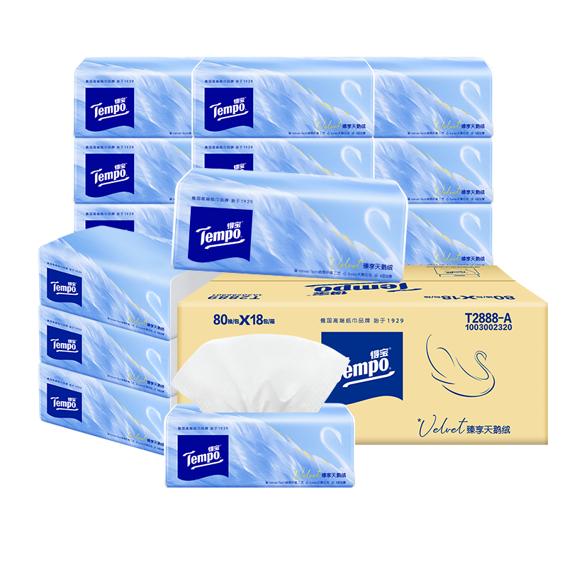 TEMPO Velvet Premium Velvet Soft Drawn True M Size 4 layers 80 draws*18 packs/box Paper towels Napkins