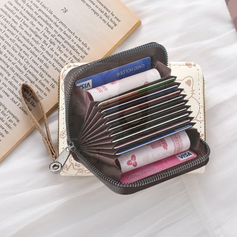 Chengyang's new women's wallet, high-looking diamond embroidery thread, simple version, small fresh coin purse, short wallet, compact card holder, beige # 11 card slots + 1 mirror window slot + 1 banknote slot, simple anti-magnetic style