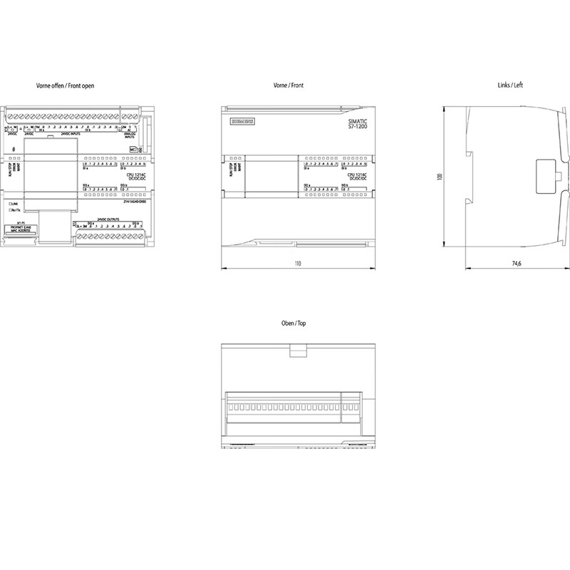 Siemens S7-1200PLC CPU 1214C, DC/DC/DC, 14DI/10DO/2AI 6ES7214-1AG40-0XB0