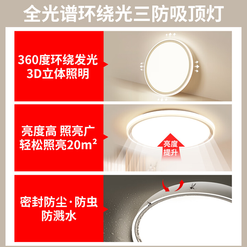 LABOT LED full spectrum three-proof ceiling lamp, high color rendering, ultra-thin bedroom corridor balcony study lamp, IP40 moisture-proof, dust-proof, mosquito-proof, simple energy-saving lamp, 30W three-color