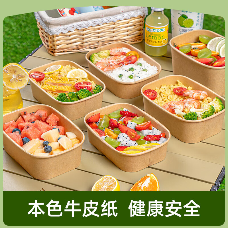 Temeiju disposable lunch box paper bowl lunch box with lid tableware packed picnic thickened lunch rice bowl camping 750 type * 10 sets