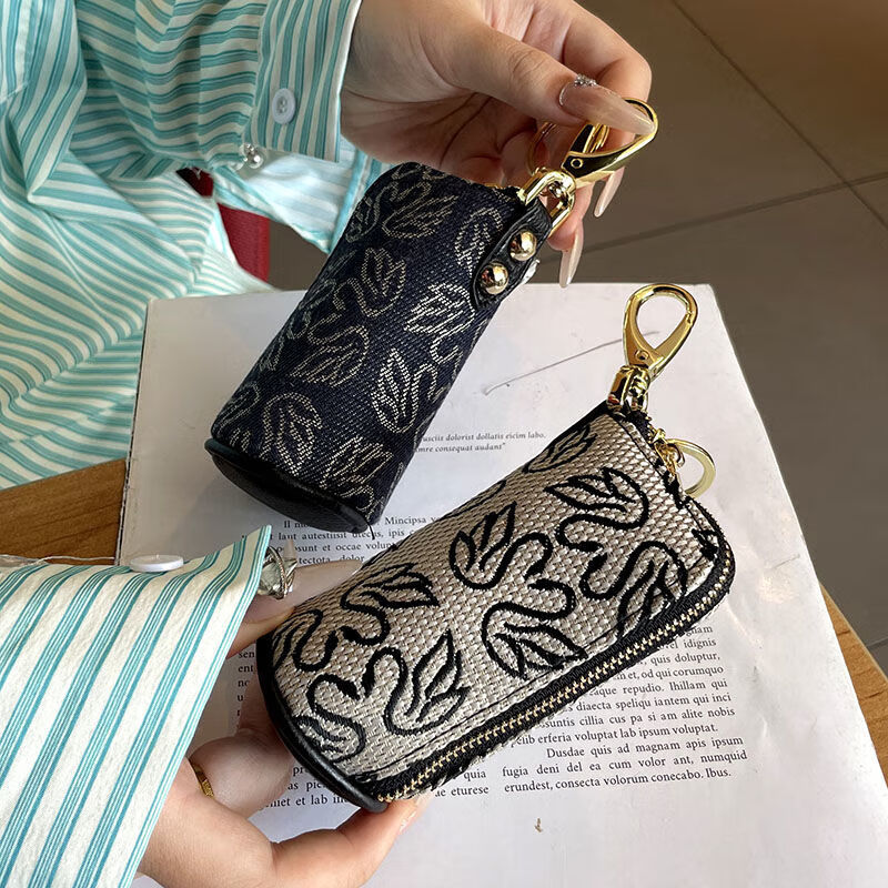 Ye Yu Key Bag Women's 2025 New Portable Internet Celebrity Canvas Storage Bag Mini Small Bag Multifunctional Large Capacity Key Bag Swan Black