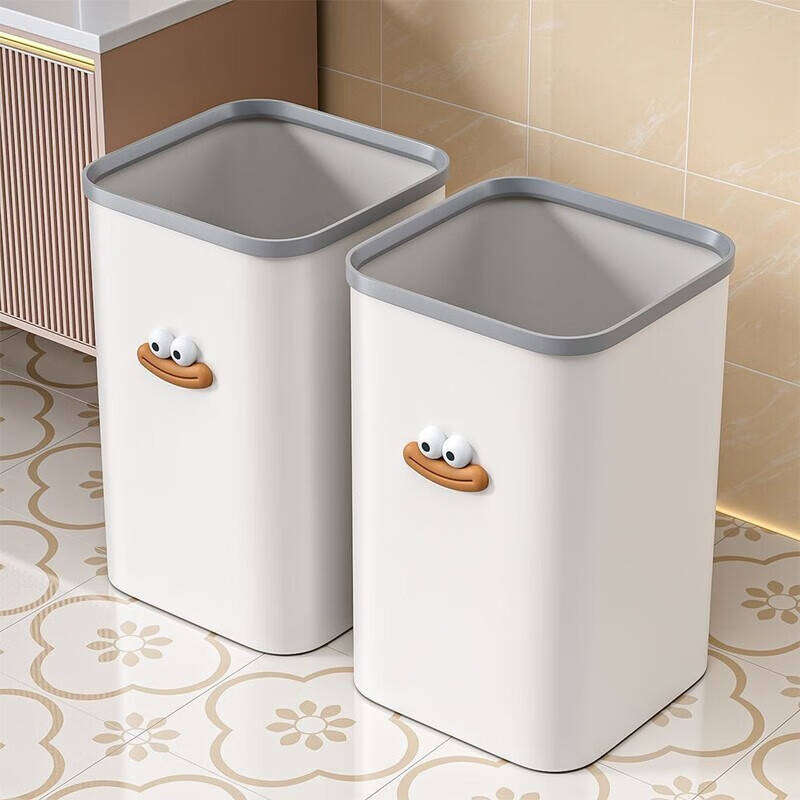 Bun Peng trash can, large-capacity press ring, special storage for home kitchen, dormitory, extra thick and durable paper basket, bathroom paper basket, tender yellow, free sausage mouth stickers, 17L*2 pack