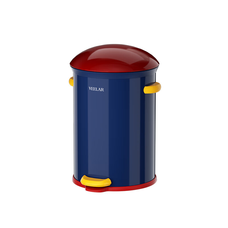 VEELAR Creative Trash Can for Living Room and Household Internet Celebrity 2025 New Dopamine Kitchen and Bathroom High-Looking Pedal with Cover 8L-Capri Blue (Red Cover)