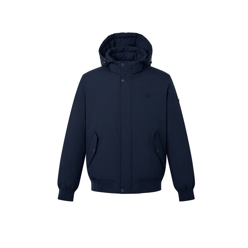HAZZYS Men's Winter Men's Jacket Fluffy Simple Commuting Removable Hood Down Jacket Men ASFZU0CDX06 Navy Blue NV L (175/96A 48)