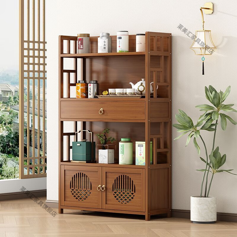 Laimeihui tea rack tea cabinet storage rack Bogu rack small tea set rack storage cabinet tea display cabinet tea room Duobao Pavilion 3 layers 50 long with drawer