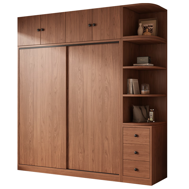 Guyuan Package Installation Wardrobe Bedroom Home New Chinese Style Storage Wardrobe Sliding Door Large Wardrobe 160*200*50 Main Cabinet + Top Cabinet + Side Cabinet