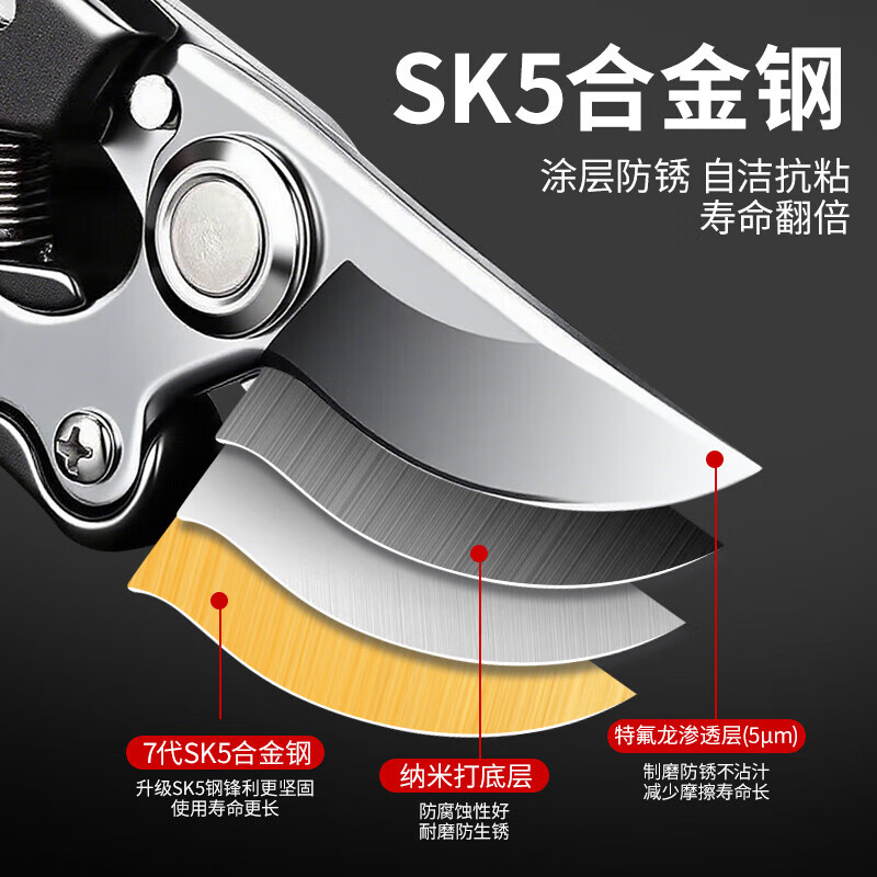 Muken German precision branch cutting scissors for pruning fences, thick branches, fruit trees and flower pruning home special industrial-grade gardening scissors 6th generation SK5 steel-coated rubber handle black