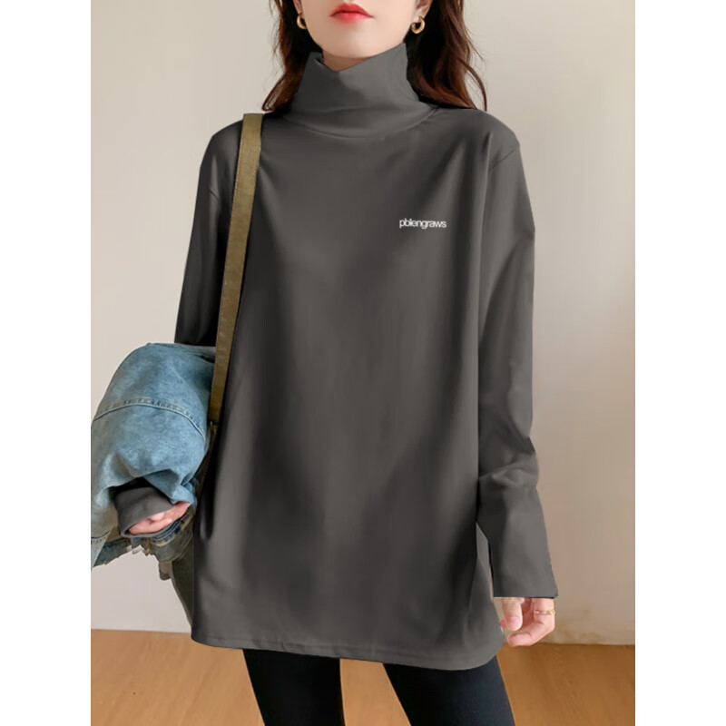 Woodpecker (TUCANO) turtleneck bottoming shirt for women with German velvet thickened warm loose large size mid-length top western style long-sleeved T-shirt AD0170 black XL 135-155 catties